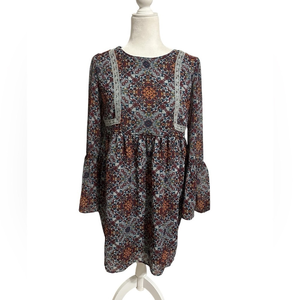 Xhilaration Floral Bohemian Midi Dress Multicolor Cottagecore‎ Babydoll Small